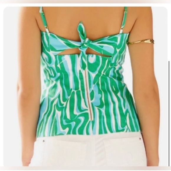 Lilly Pulitzer McCallum Finders Keepers Top Size 0 Blue Green Zip Tie Back - Picture 2 of 8